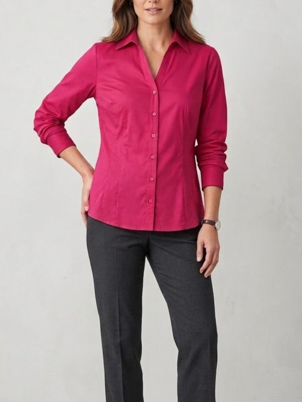 NWT Coldwater Creek Womens Medium Red Sateen Long Sleeve Cotton Blouse Classic